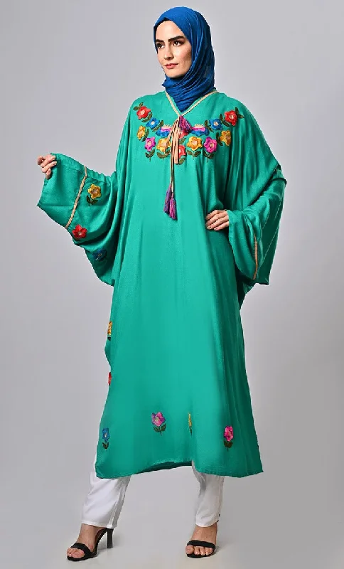 Modest Luxurious kaftan embroidered tunic with tassels