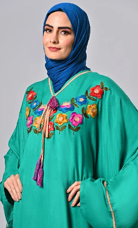 Modest Luxurious kaftan embroidered tunic with tassels