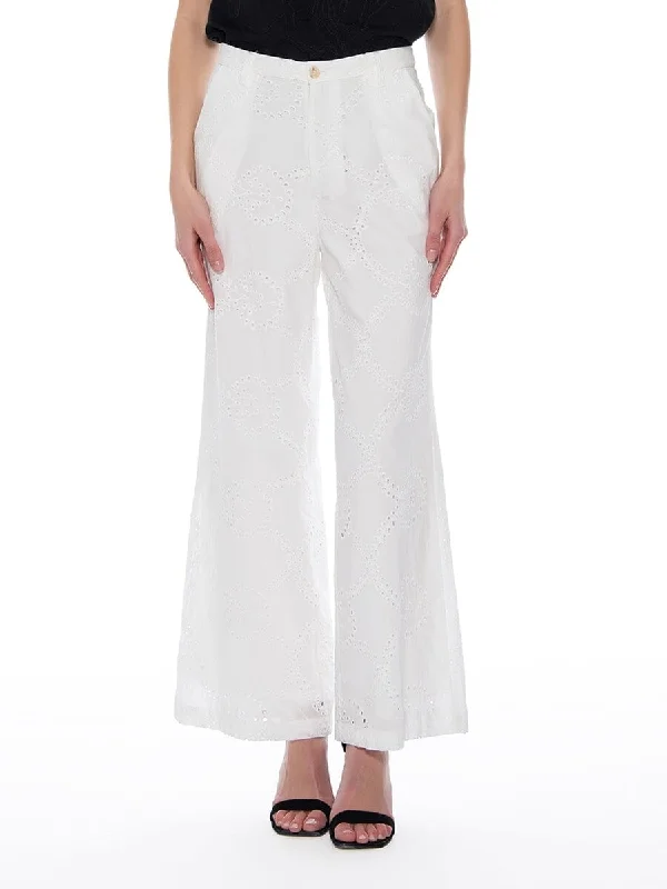 Natural Straight-Wide Fit Embroidered Pants