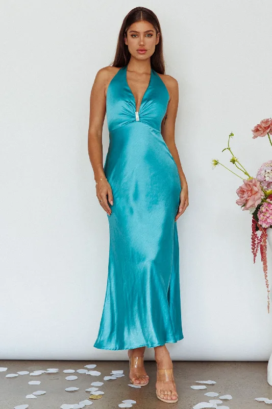 Oasis Diamante Halterneck Maxi Dress Turquoise