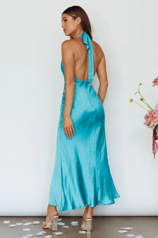 Oasis Diamante Halterneck Maxi Dress Turquoise