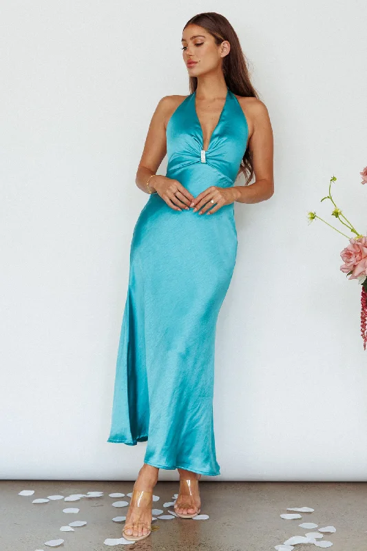 Oasis Diamante Halterneck Maxi Dress Turquoise