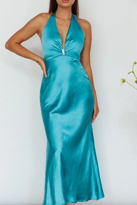 Oasis Diamante Halterneck Maxi Dress Turquoise