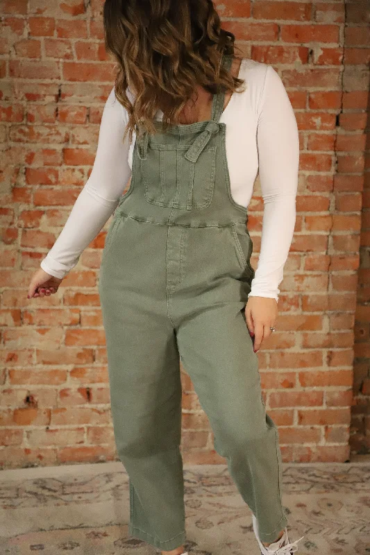 Olive Green Denim Overalls