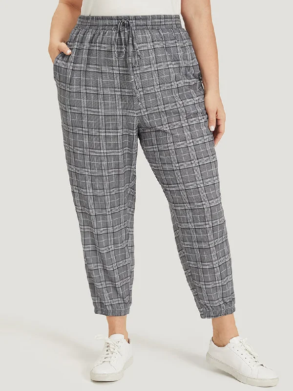 Plaid Drawstring Pocket High Rise Sweatpants