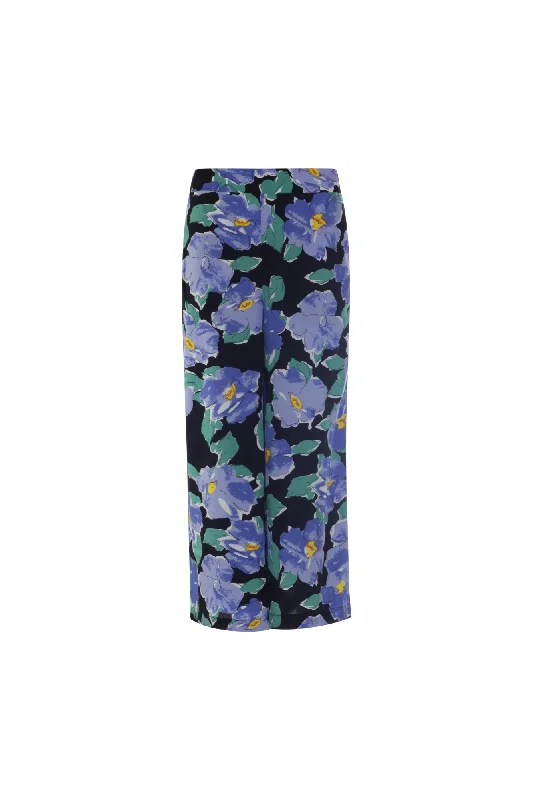 Printed Viscose Crop Pants | Blue Green Flower | 3366AR