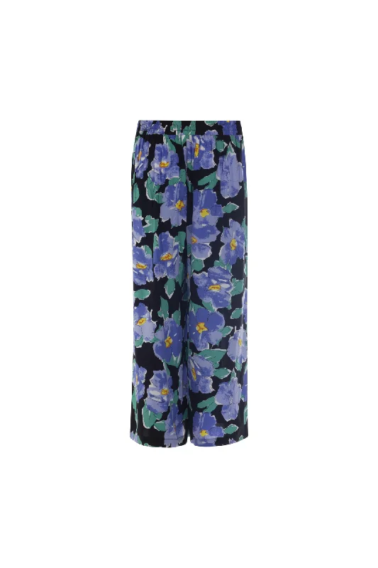 Printed Viscose Crop Pants | Blue Green Flower | 3366AR