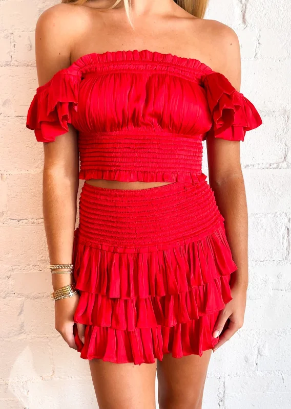 Red 3-Tier Ruffle Skort