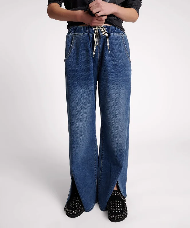 Roadhouse Wide Leg Drawstring Jeans - Deep Blue