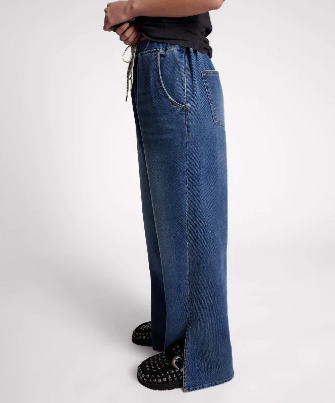 Roadhouse Wide Leg Drawstring Jeans - Deep Blue