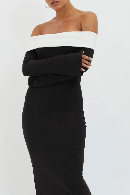 Sabrina Long Sleeve Off-Shoulder Maxi Dress Black