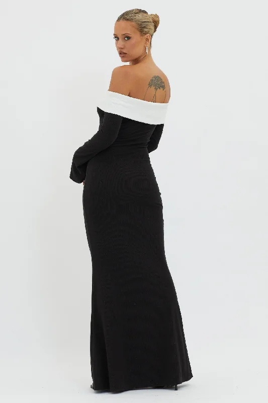 Sabrina Long Sleeve Off-Shoulder Maxi Dress Black