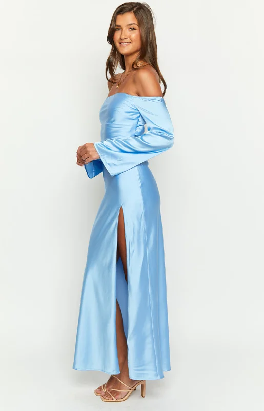 Shae Blue Satin Long Sleeve Maxi Dress