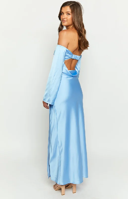 Shae Blue Satin Long Sleeve Maxi Dress