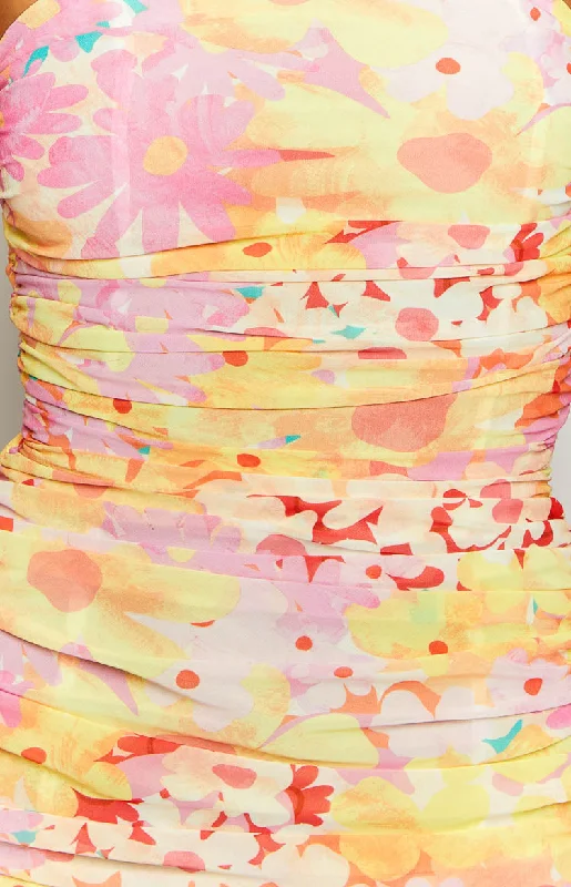 Sinclair Yellow Floral Print Strapless Maxi Dress