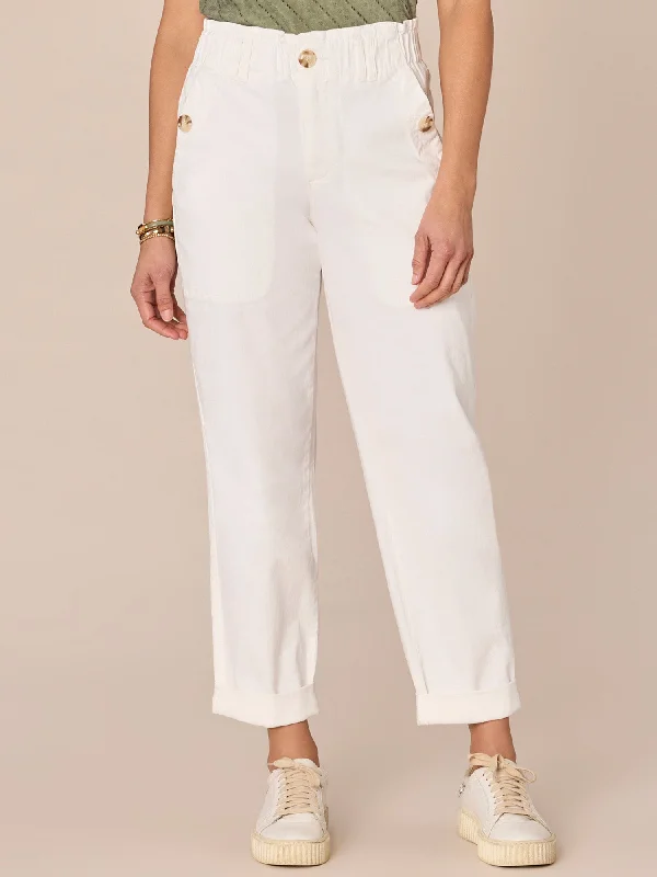 Skyrise Paper Bag Waist Barrel Leg Pant with Roll Cuff