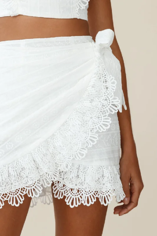 Sonnet Lace Trim Wrap Skirt White