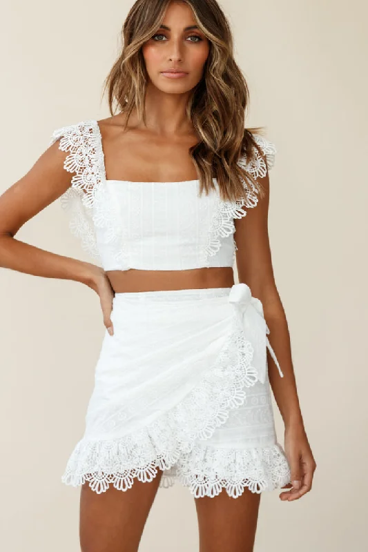 Sonnet Lace Trim Wrap Skirt White