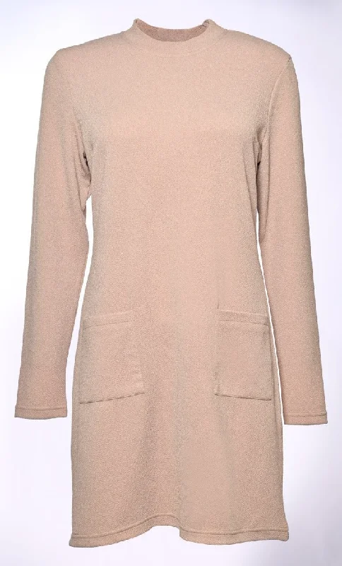 Korean Knitted Tunic with Front Pockets-Sand