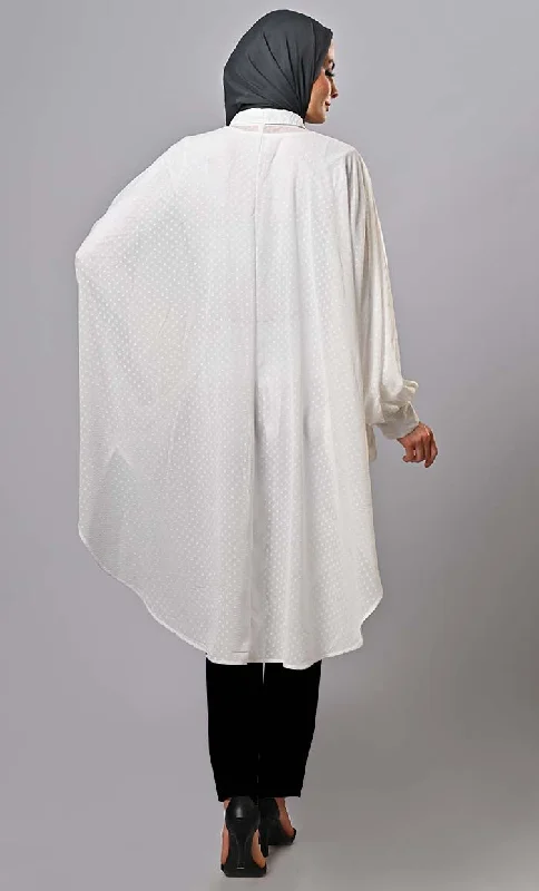 White Doby Texture Flare Button-Down Tunic