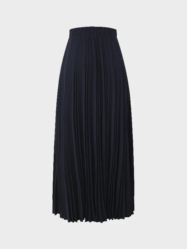 Wool Pleated Skirt-Navy