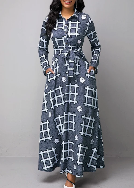 Z83908 Fashion Long Sleeve Print Dresses Casual women V Neck Elegant vintage maxi dress