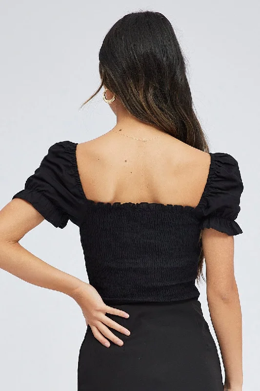 Black Puff Sleeve Bodysuit Cotton