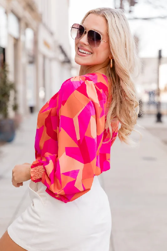 Having Mixed Feelings Pink/Orange Printed Long Sleeve Bodysuit FINAL SALE