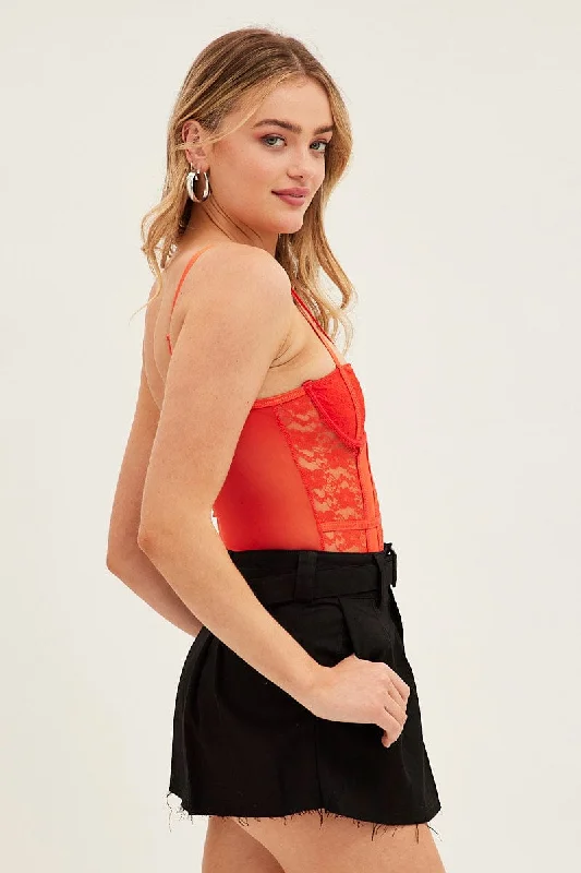 Orange Lace Bodysuit Singlet