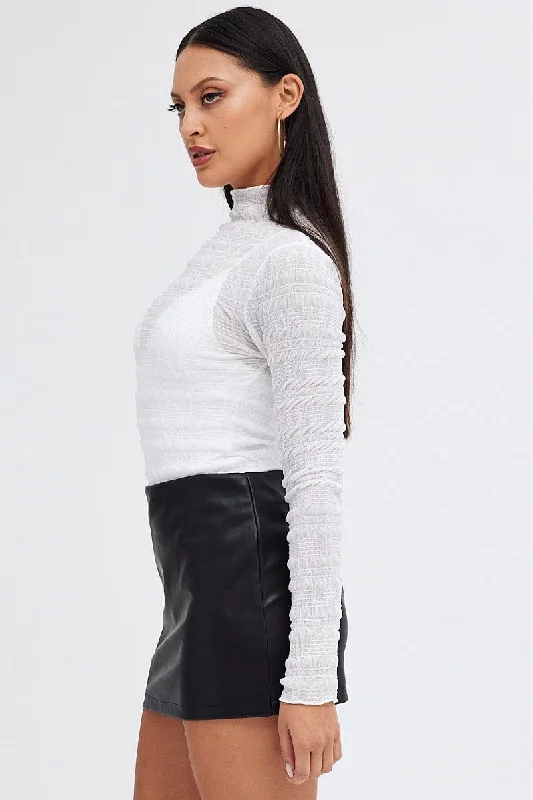 White Sheer Bodysuit Textured Long Sleeve