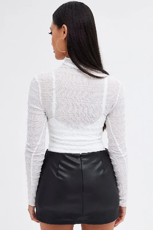 White Sheer Bodysuit Textured Long Sleeve